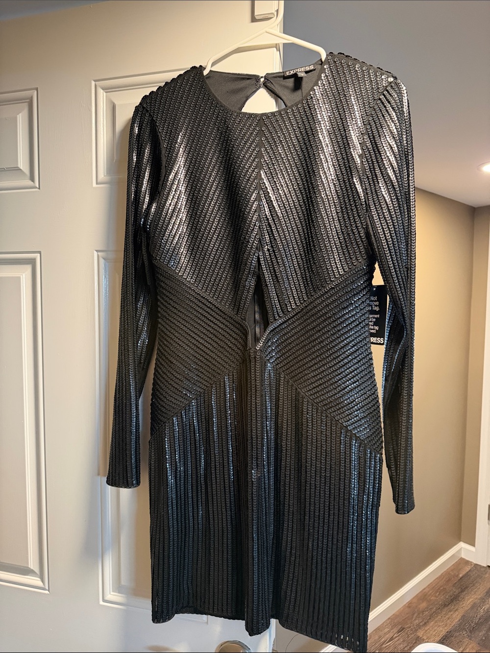 Express Black Long Sleeve Sequin Bodycon Dress